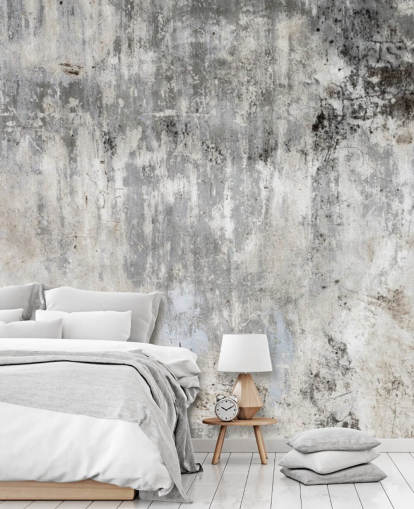 mural de papel de parede com efeito de concreto cinza e branco chamado Smooth and Old para quartos e cozinhas