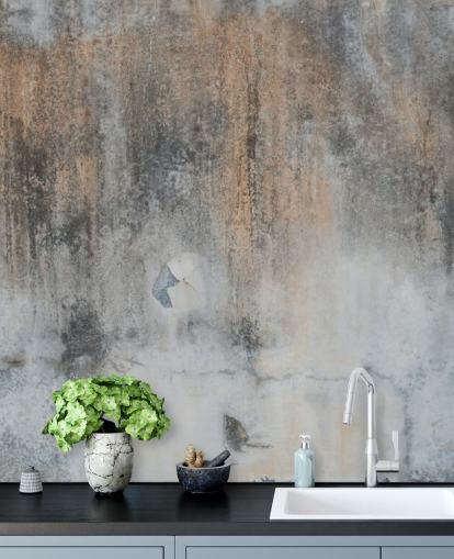 mural de papel de parede de concreto cinza chamado Industrial Art at Wallsauce para cozinhas e quartos