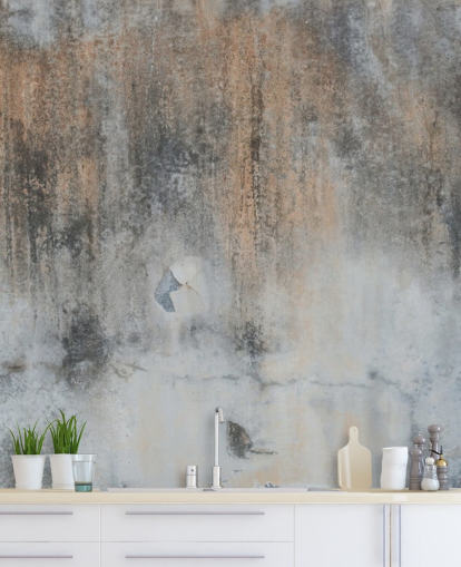 harmaa betonitapetti seinämaalaus nimeltä Industrial Art Wallsaucessa keittiöihin ja makuuhuoneisiin