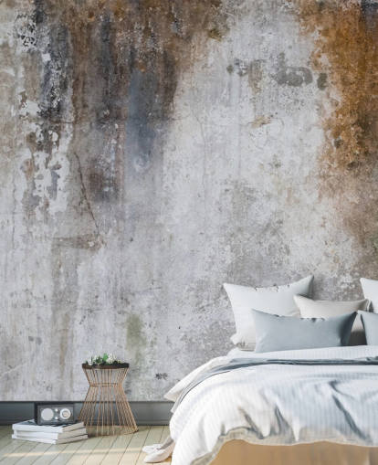 mural de papel de parede de concreto personalizável cinza e marrom chamado Aged Concrete para cozinhas