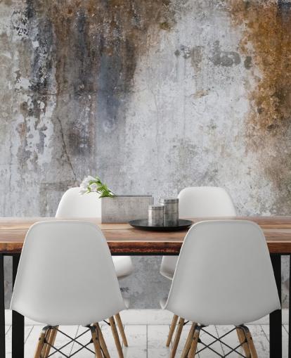 mural de papel de parede de concreto personalizável cinza e marrom chamado Aged Concrete para cozinhas