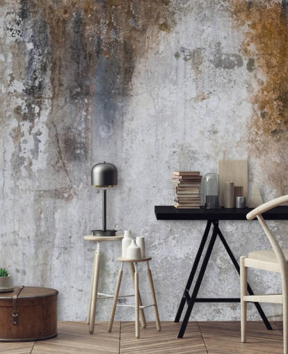 mural de papel de parede de concreto personalizável cinza e marrom chamado Aged Concrete para cozinhas