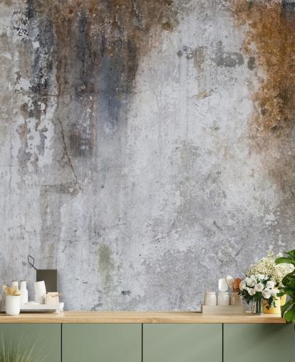carta da parati murale in cemento personalizzabile grigio e marrone chiamato Aged Concrete per cucine