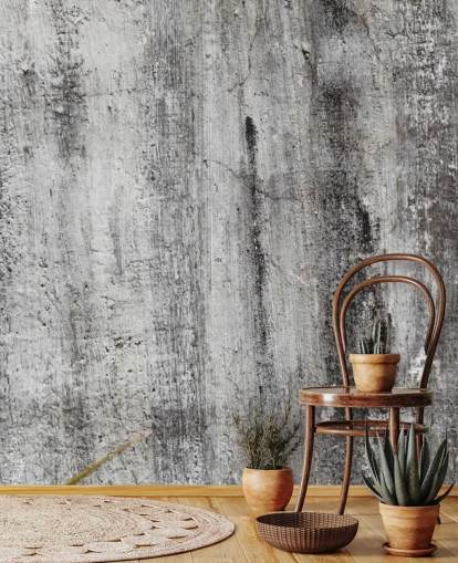 mural de papel pintado industrial gris y negro llamado Blackened by Time para dormitorios y cocinas