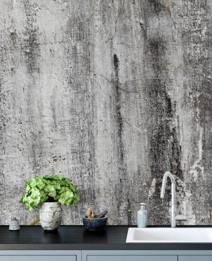 papier peint mural industriel gris et noir appelé Blackened by Time pour les chambres et les cuisines