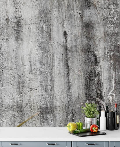 mural de papel pintado industrial gris y negro llamado Blackened by Time para dormitorios y cocinas