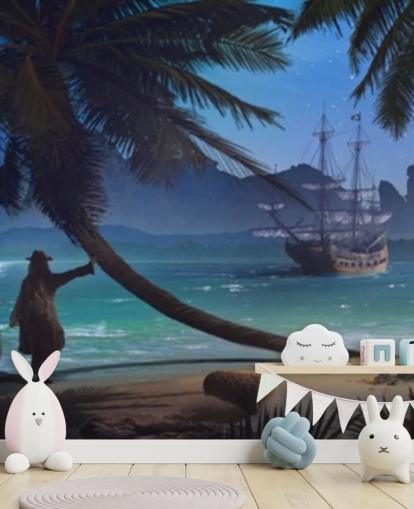 papel pintado pirata en la playa