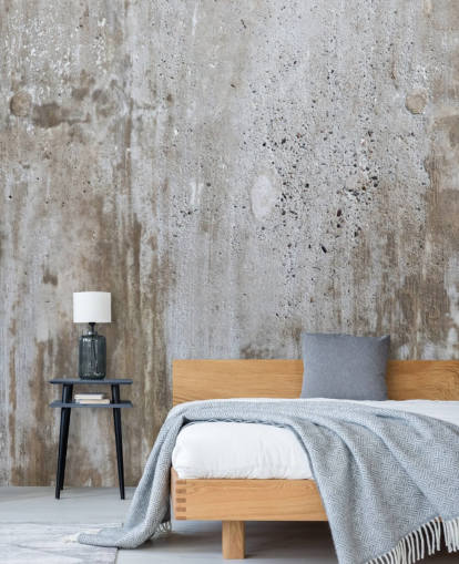 behangmuurschildering met grijs betoneffect genaamd Concrete in Distress voor slaapkamers en keukens van Wallsauce
