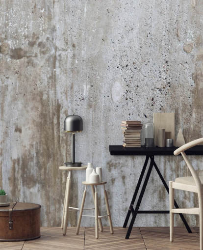 grey concrete effect wallpaper mural called Concrete in Distress for bedrooms and kitchens from Wallsauce