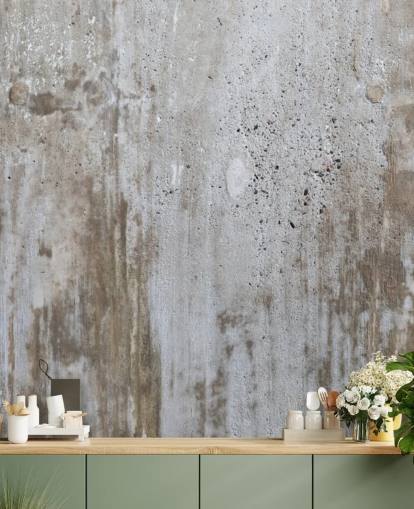 gray concrete effect wallpaper mural called Concrete in Distress for bedrooms and kitchens from Wallsauce