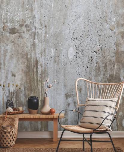 grey concrete effect wallpaper mural called Concrete in Distress for bedrooms and kitchens from Wallsauce