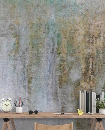 mural de papel pintado de hormigón gris y dorado llamado Concrete Patina en Wallsauce para oficinas y dormitorios