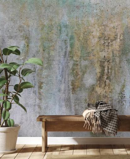 grijze en gouden betonnen behangmuurschildering genaamd Concrete Patina at Wallsauce voor kantoren en slaapkamers grijze en gouden betonnen behangmuurschildering genaamd Concrete Patina at Wallsauce voor kantoren en slaapkamers