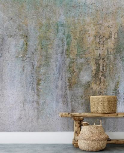 mural de papel pintado de hormigón gris y dorado llamado Concrete Patina en Wallsauce para oficinas y dormitorios