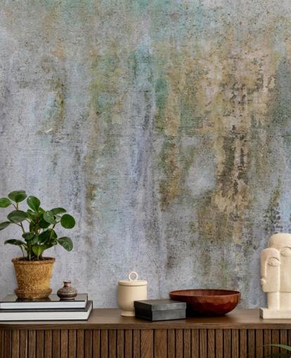grijze en gouden betonnen behangmuurschildering genaamd Concrete Patina at Wallsauce voor kantoren en slaapkamers