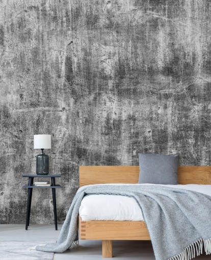 black and white concrete effect wallpaper called Black and White Industry for bedrooms and kitchens
