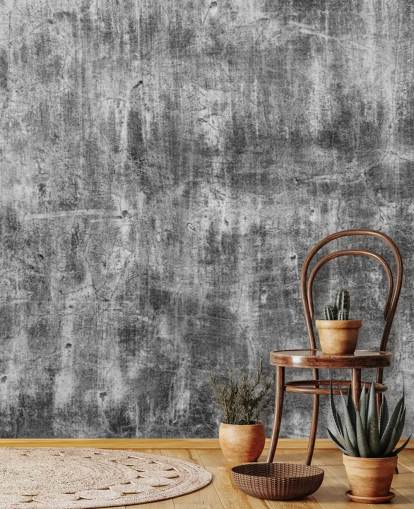 black and white concrete effect wallpaper called Black and White Industry for bedrooms and kitchens