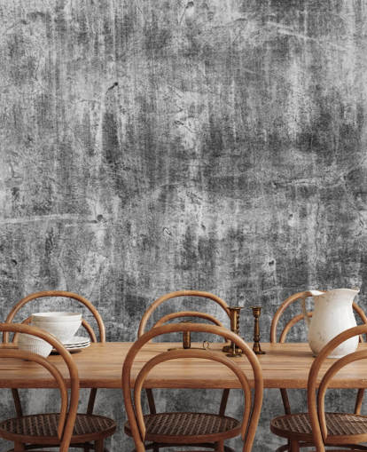 black and white concrete effect wallpaper called Black and White Industry for bedrooms and kitchens