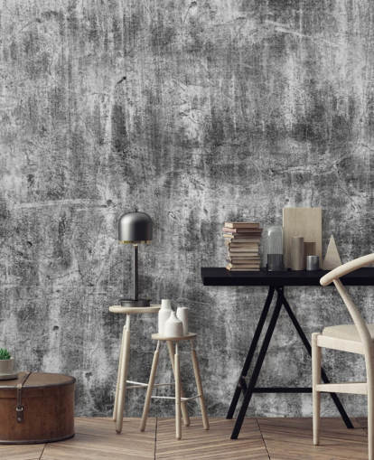 black and white concrete effect wallpaper called Black and White Industry for bedrooms and kitchens