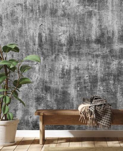 black and white concrete effect wallpaper called Black and White Industry for bedrooms and kitchens