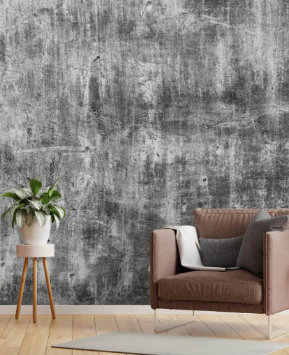 black and white concrete effect wallpaper called Black and White Industry for bedrooms and kitchens