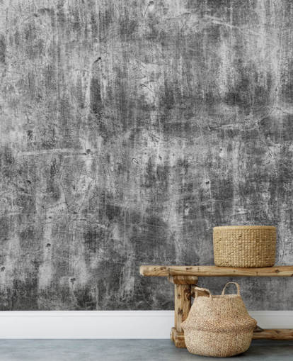 black and white concrete effect wallpaper called Black and White Industry for bedrooms and kitchens