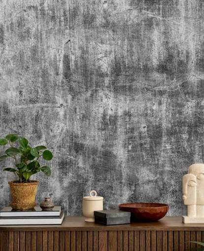 black and white concrete effect wallpaper called Black and White Industry for bedrooms and kitchens