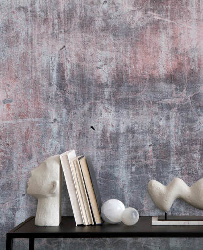 mural de papel pintado industrial gris y rosa llamado Grey and Pink Concrete Effect para dormitorios y cocinas