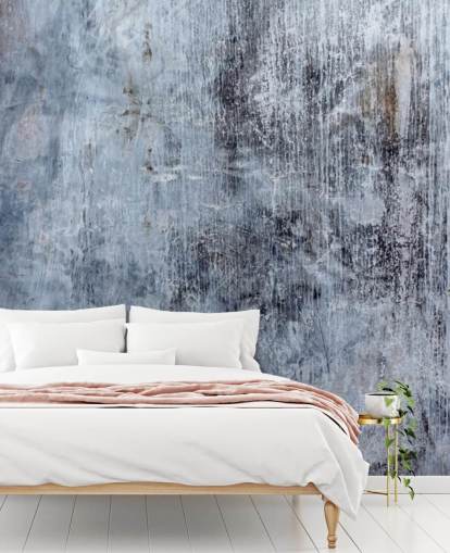 mural de papel pintado azul con efecto hormigón para cocinas y salas de estar de Wallsauce