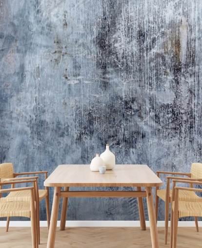 blauwe behangmuurschildering met betoneffect voor keukens en woonkamers van Wallsauce