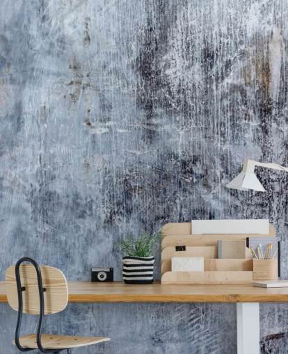 mural de papel de parede com efeito de concreto azul para cozinhas e salas de estar de Wallsauce