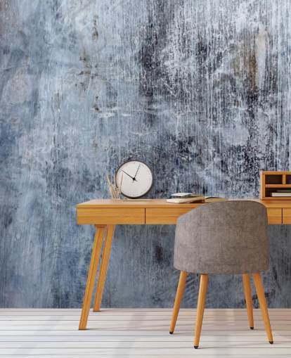blue concrete effect wallpaper mural for kitchens and living rooms by Wallsauce