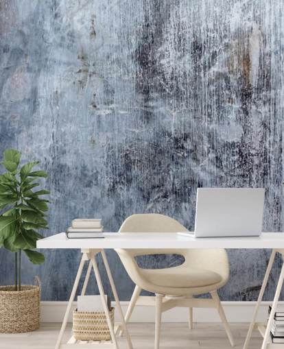 mural de papel pintado azul con efecto hormigón para cocinas y salas de estar de Wallsauce