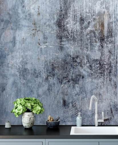 blue concrete effect wallpaper mural for kitchens and living rooms by Wallsauce