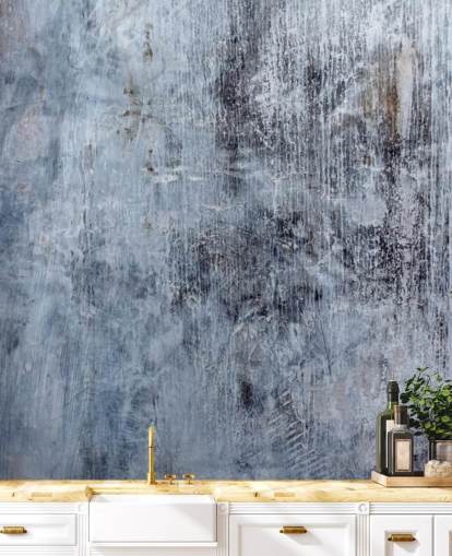 mural de papel pintado azul con efecto hormigón para cocinas y salas de estar de Wallsauce