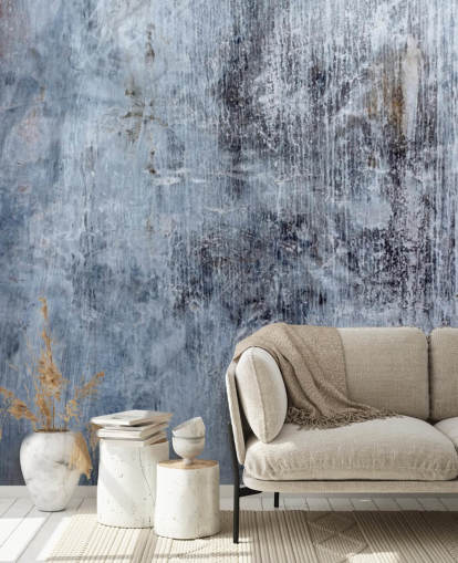 blue concrete effect wallpaper mural for kitchens and living rooms by Wallsauce