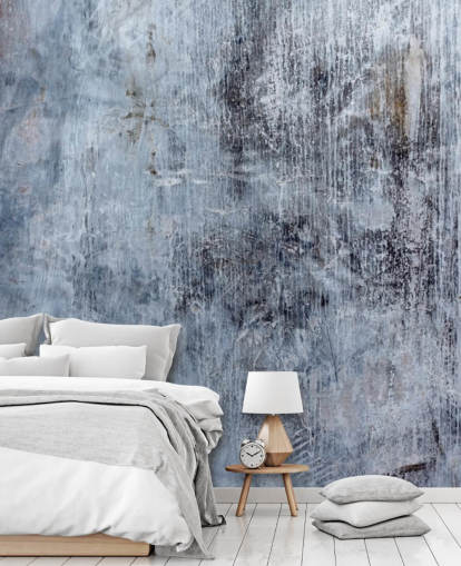 mural de papel pintado azul con efecto hormigón para cocinas y salas de estar de Wallsauce