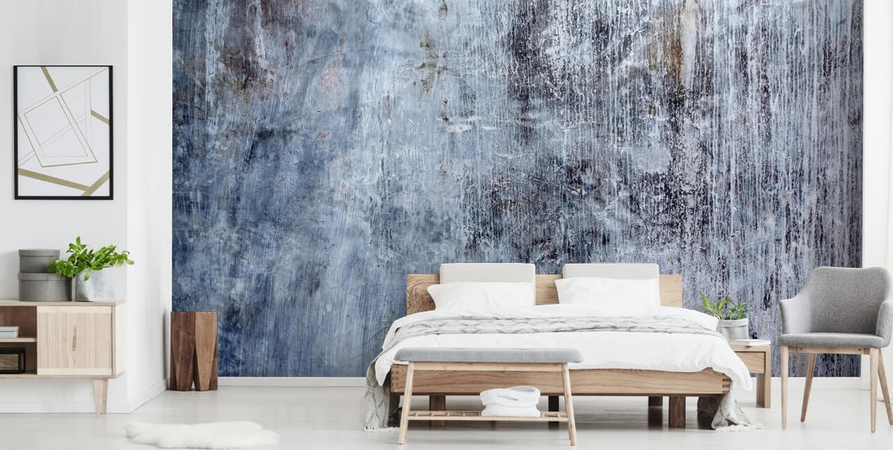 Blaues Tapeten-Wandbild in Betonoptik für Küchen und Wohnzimmer von Wallsauce