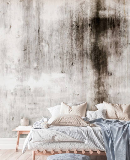 mural de papel pintado industrial gris y negro llamado One Place Black para cocinas y dormitorios modernos de Wallsauce