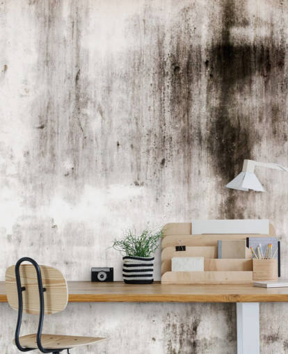 mural de papel pintado industrial gris y negro llamado One Place Black para cocinas y dormitorios modernos de Wallsauce