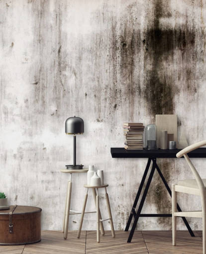 mural de papel de parede industrial cinza e preto chamado One Place Black para cozinhas e quartos modernos da Wallsauce