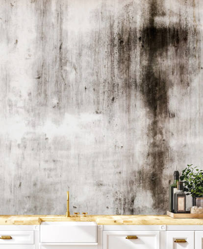 grey and black industrial wallpaper mural called One Place Black for modern kitchens and bedrooms by Wallsauce