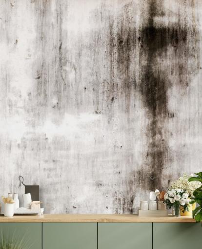 gray and black industrial wallpaper mural called One Place Black for modern kitchens and bedrooms by Wallsauce