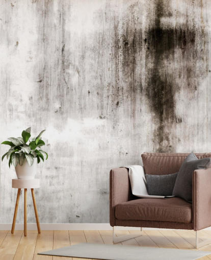 mural de papel pintado industrial gris y negro llamado One Place Black para cocinas y dormitorios modernos de Wallsauce