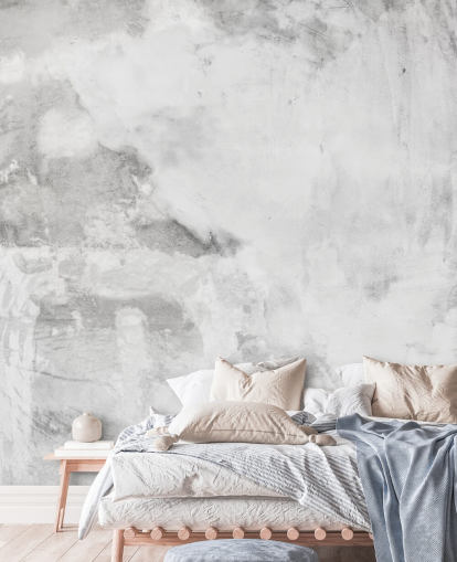 gray and white Cement Plaster Effect wallpaper mural at Wallsauce for bedrooms, kitchens and living rooms