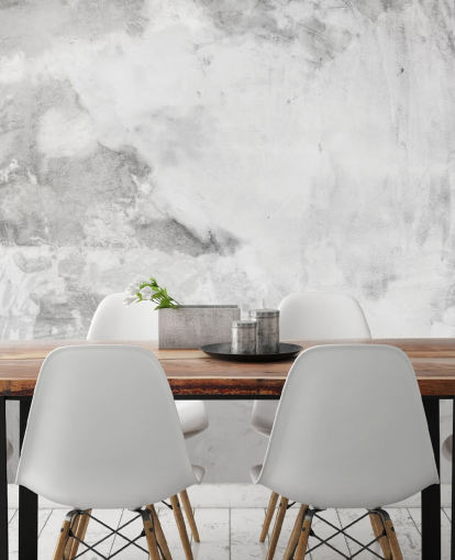 mural de papel pintado gris y blanco con efecto yeso de cemento en Wallsauce para dormitorios, cocinas y salas de estar