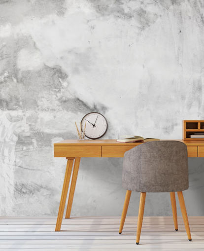 mural de papel pintado gris y blanco con efecto yeso de cemento en Wallsauce para dormitorios, cocinas y salas de estar