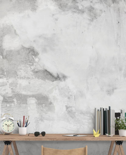 mural de papel pintado gris y blanco con efecto yeso de cemento en Wallsauce para dormitorios, cocinas y salas de estar