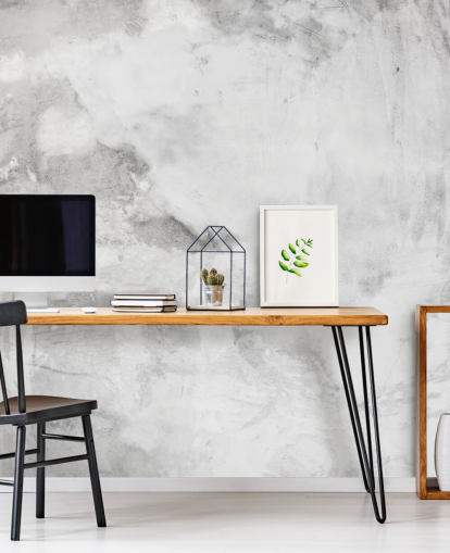 mural de papel pintado gris y blanco con efecto yeso de cemento en Wallsauce para dormitorios, cocinas y salas de estar