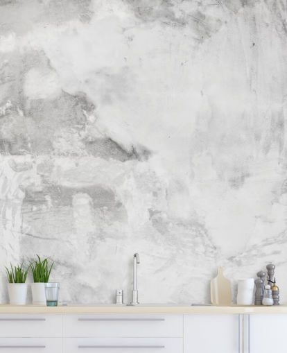 gray and white Cement Plaster Effect wallpaper mural at Wallsauce for bedrooms, kitchens and living rooms